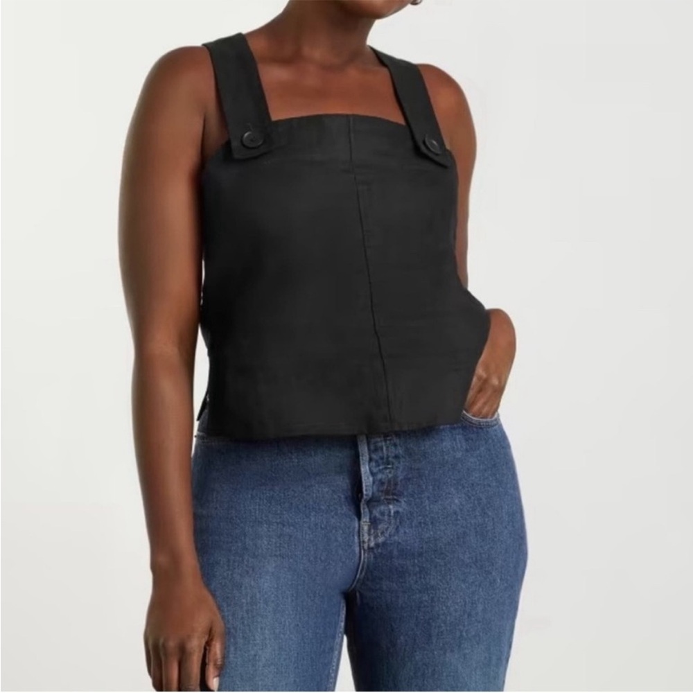 Black linen button tank top